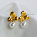 Pearl flower earrings -waterproof, 18k PVD-plated, tarnish free