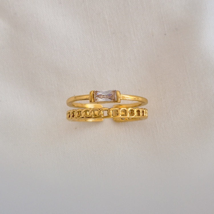 Zircon chain ring -waterproof, 18k PVD-plated, tarnish free