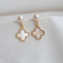 Clover pearl earrings -18k PVD-plated