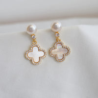 Clover pearl earrings -18k PVD-plated